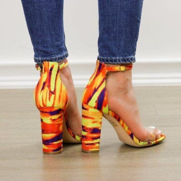 Ankle Strap Chunky Heeled Sandals, Clear Toe Band - Picture 8 of 9